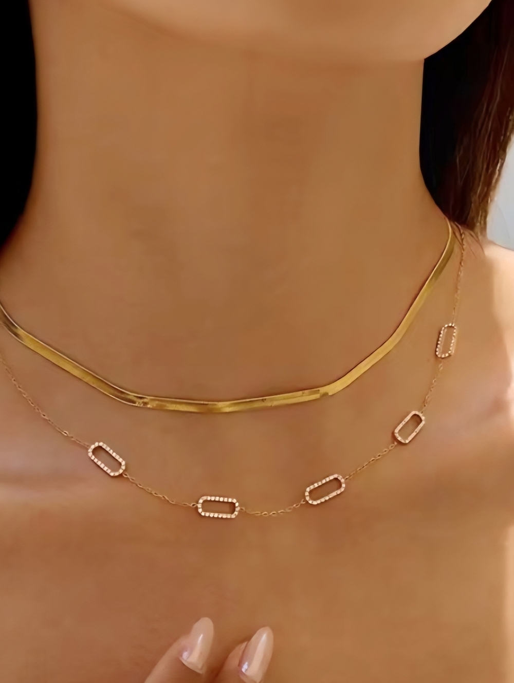 Gold Floating Pave Ovals Necklace